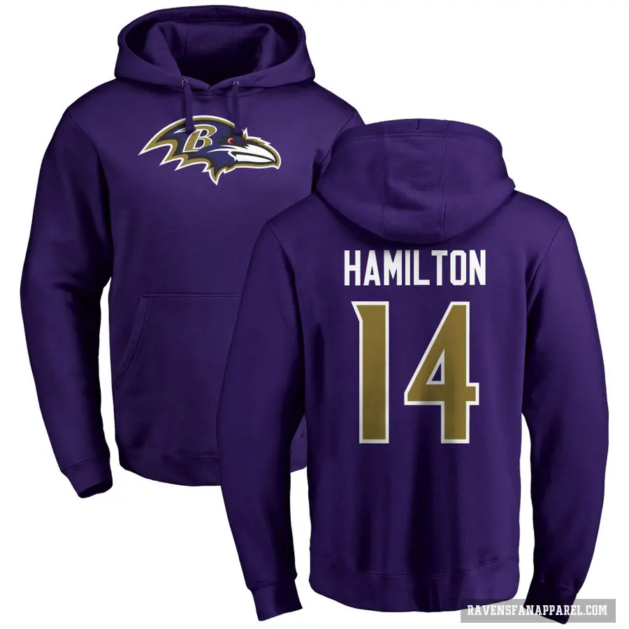 Men's ＃14 Kyle Hamilton Baltimore Ravens Purple Pro Line by Branded Name & Number Logo Pullover Hoodie