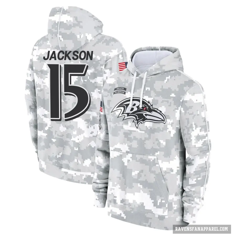 Men's ＃15 DeSean Jackson Baltimore Ravens Arctic Camo 2024 Salute to Service Club Fleece Pullover Hoodie