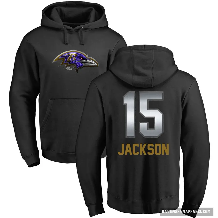 Men's ＃15 DeSean Jackson Baltimore Ravens Black Midnight Mascot Pullover Hoodie