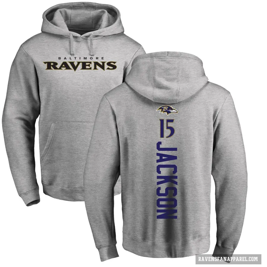 Men's ＃15 DeSean Jackson Baltimore Ravens Pro Line Ash Backer Pullover Hoodie