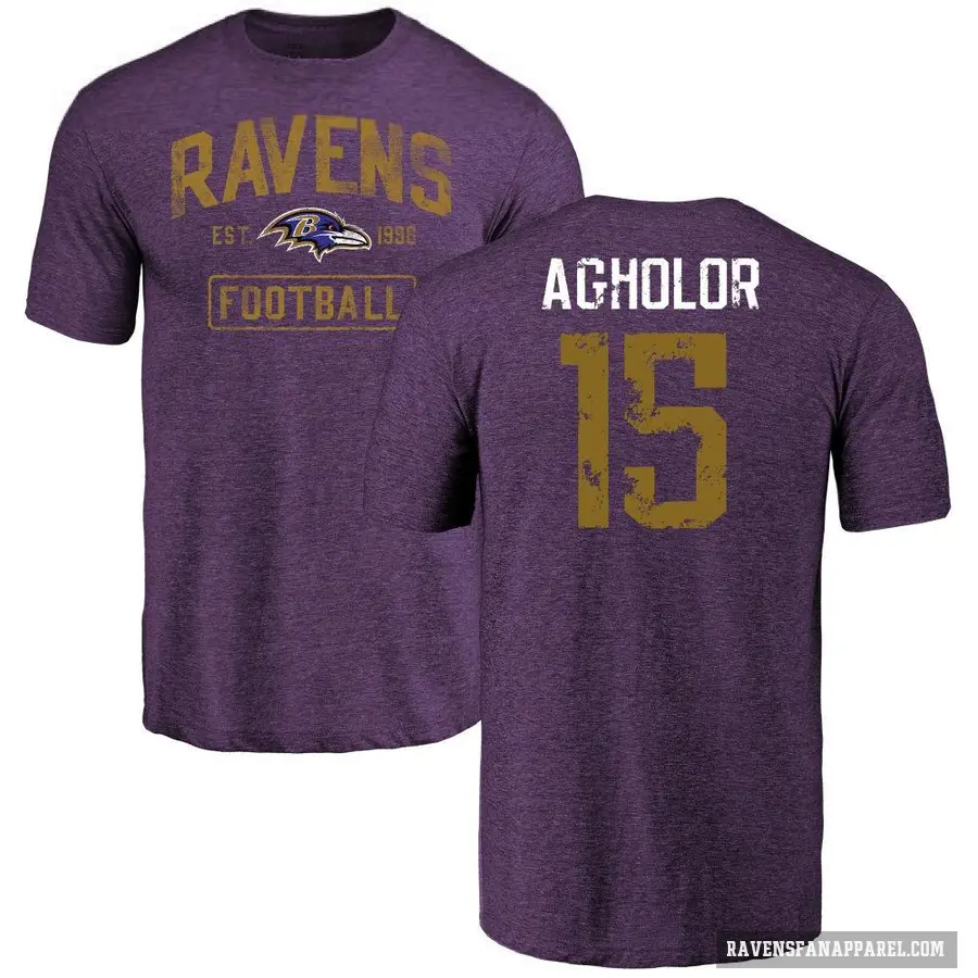 Men's ＃15 Nelson Agholor Baltimore Ravens Purple Distressed T-Shirt