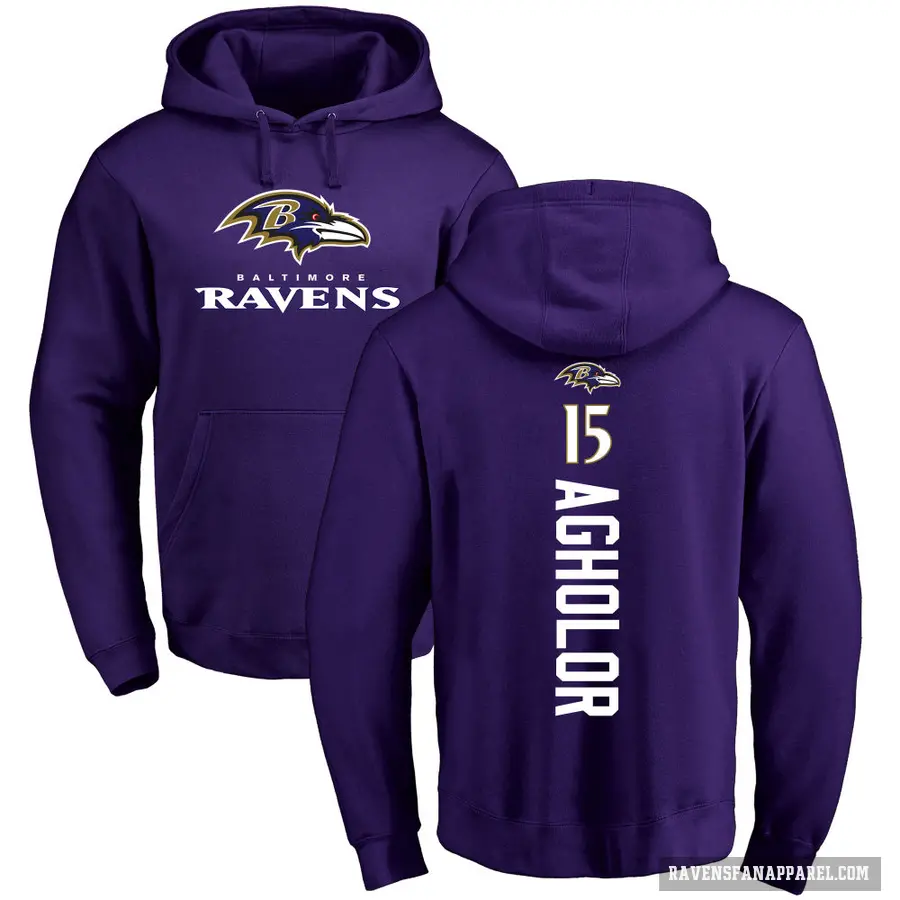 Men's ＃15 Nelson Agholor Baltimore Ravens Purple Pro Line by Branded Backer Pullover Hoodie