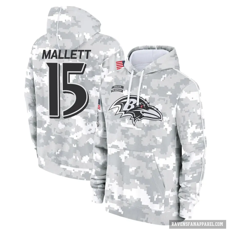 Men's ＃15 Ryan Mallett Baltimore Ravens Arctic Camo 2024 Salute to Service Club Fleece Pullover Hoodie