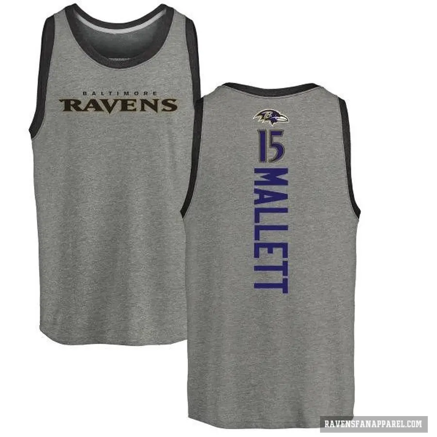 Men's ＃15 Ryan Mallett Baltimore Ravens Ash Backer Tank Top