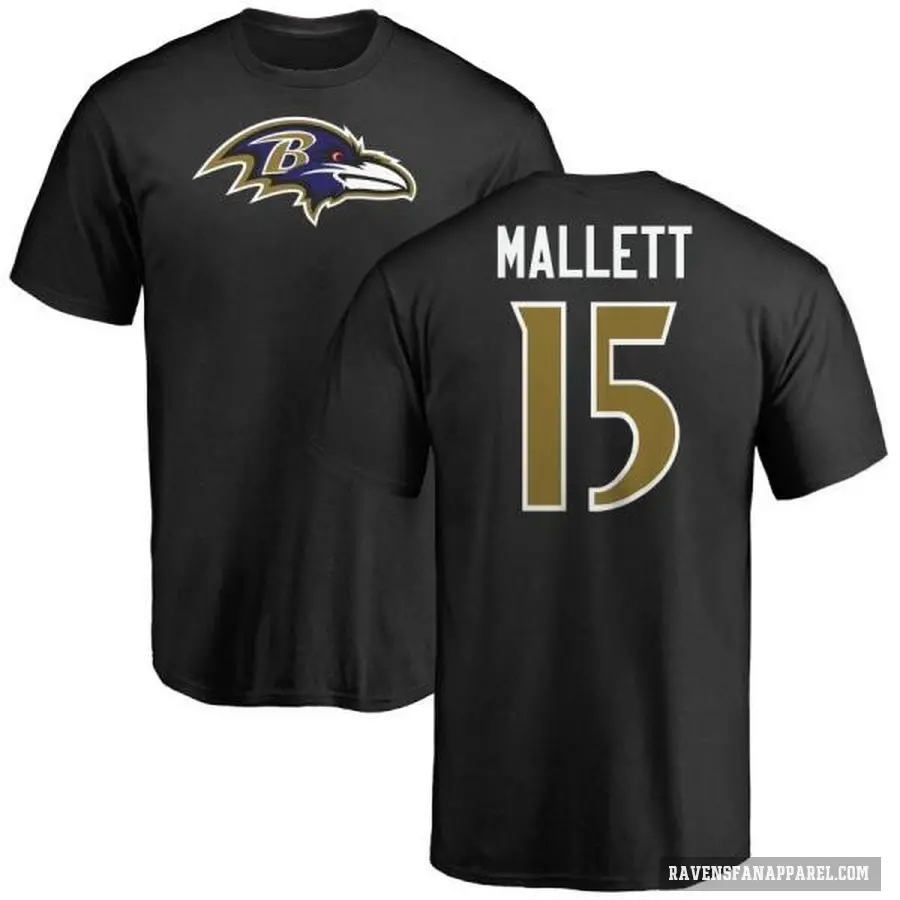 Men's ＃15 Ryan Mallett Baltimore Ravens Black Logo T-Shirt