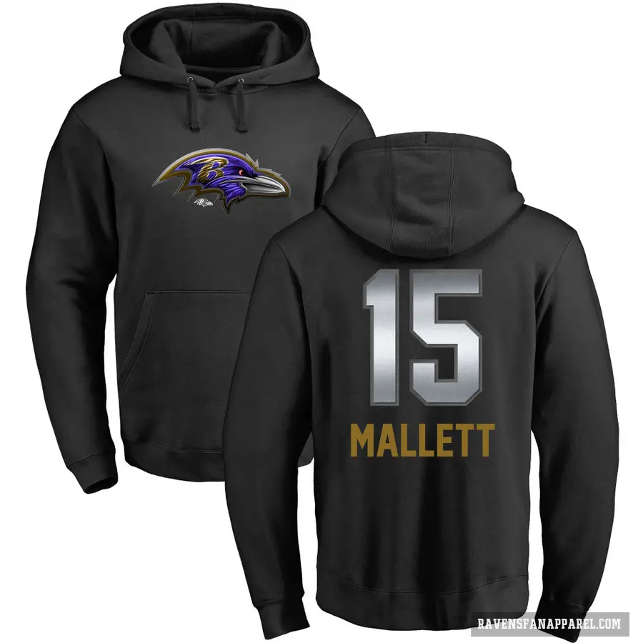 Men's ＃15 Ryan Mallett Baltimore Ravens Black Midnight Mascot Pullover Hoodie