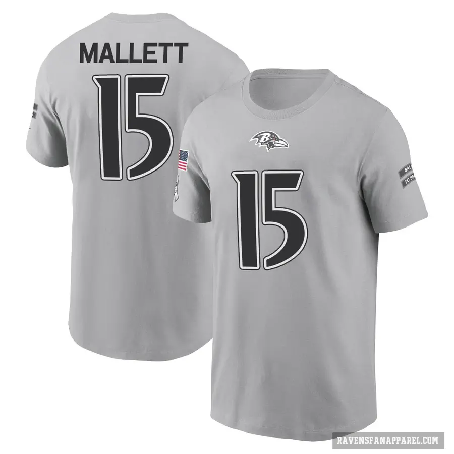 Men's ＃15 Ryan Mallett Baltimore Ravens Gray 2024 Salute to Service T-Shirt