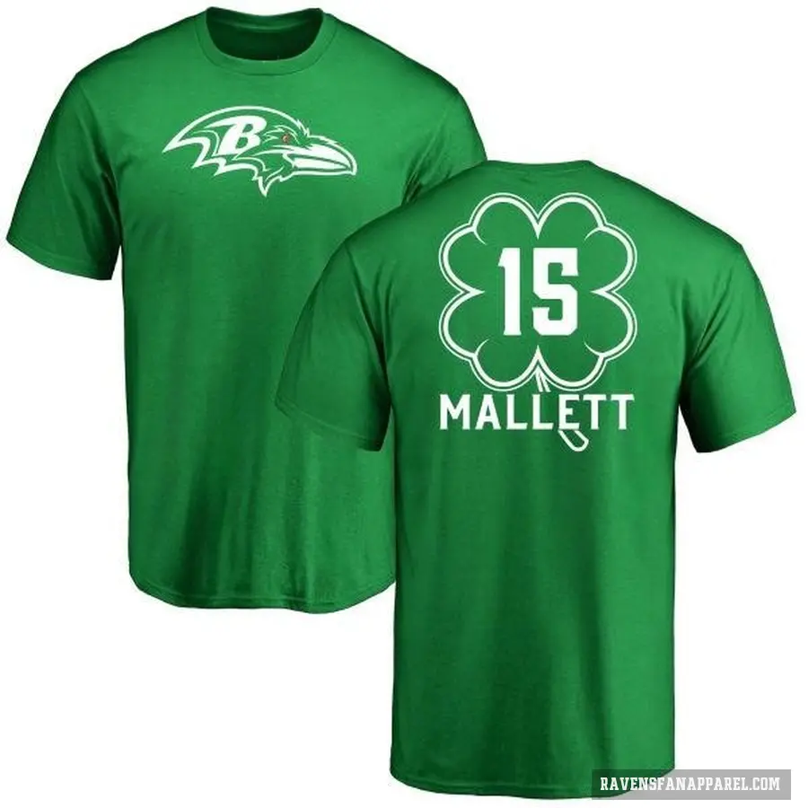 Men's ＃15 Ryan Mallett Baltimore Ravens Green St. Patrick's Day T-Shirt