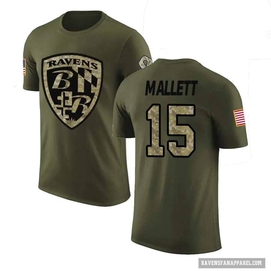 Men's ＃15 Ryan Mallett Baltimore Ravens Olive Salute to Service T-Shirt