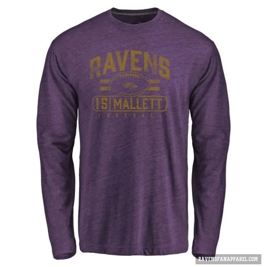 Men's ＃15 Ryan Mallett Baltimore Ravens Purple Flanker Long Sleeve T-Shirt