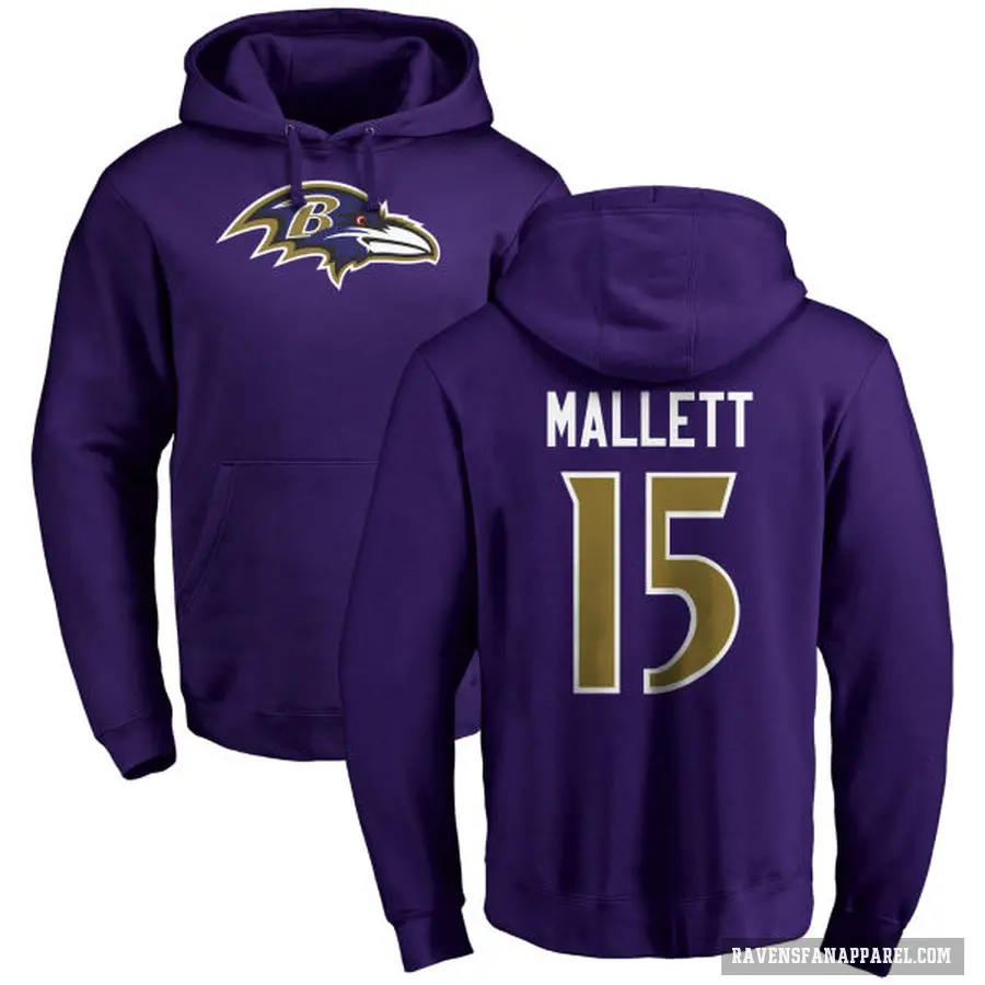 Men's ＃15 Ryan Mallett Baltimore Ravens Purple Pro Line by Branded Name & Number Logo Pullover Hoodie