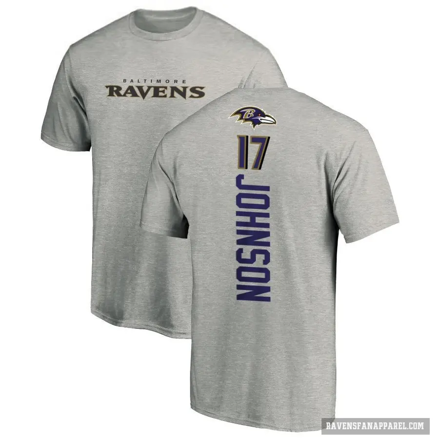 Men's ＃17 Josh Johnson Baltimore Ravens Ash Backer T-Shirt