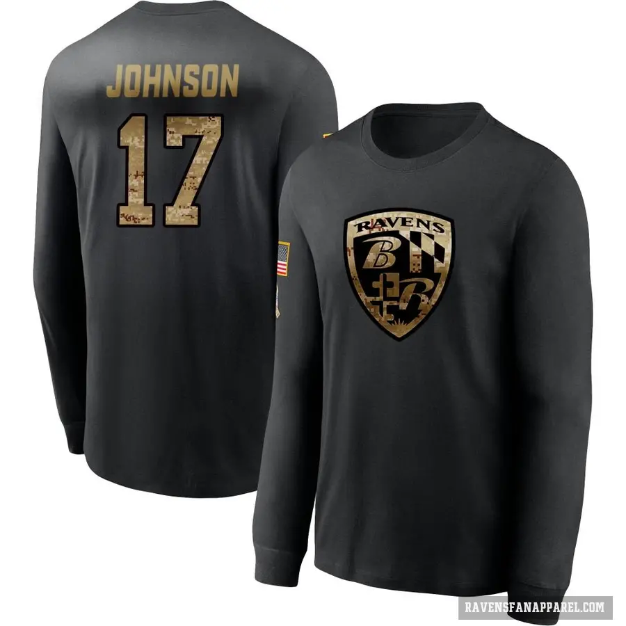 Men's ＃17 Josh Johnson Baltimore Ravens Black 2020 Salute To Service Sideline Performance Long Sleeve T-Shirt