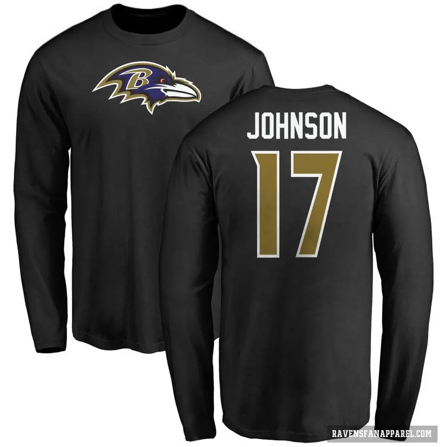 Men's ＃17 Josh Johnson Baltimore Ravens Black Logo Long Sleeve T-Shirt