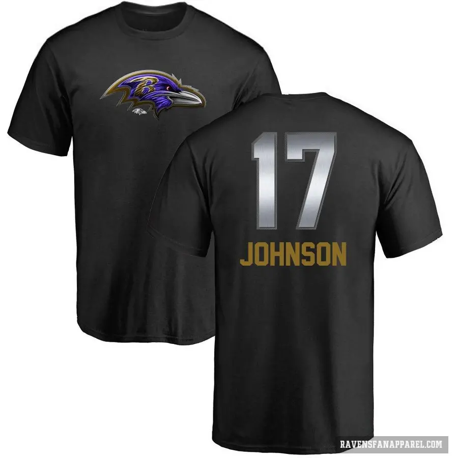 Men's ＃17 Josh Johnson Baltimore Ravens Black Midnight Mascot T-Shirt