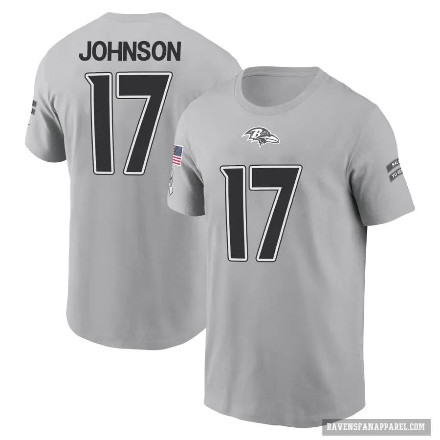 Men's ＃17 Josh Johnson Baltimore Ravens Gray 2024 Salute to Service T-Shirt