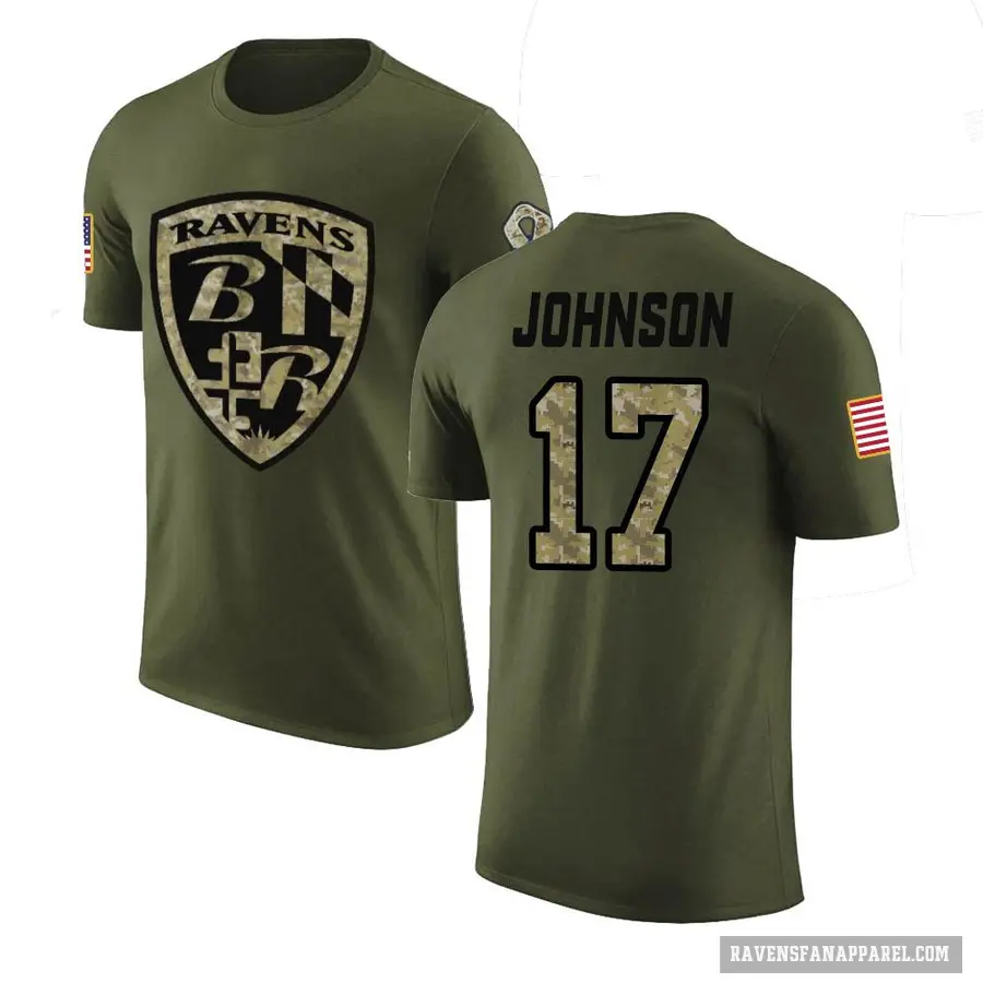 Men's ＃17 Josh Johnson Baltimore Ravens Olive Salute to Service T-Shirt