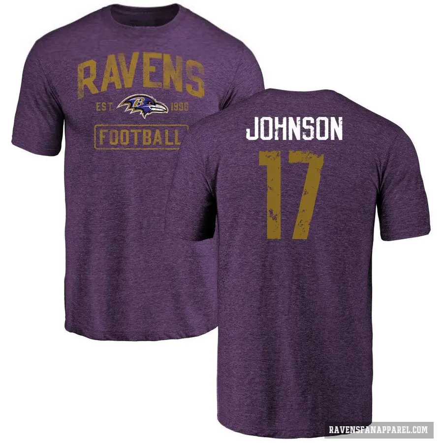 Men's ＃17 Josh Johnson Baltimore Ravens Purple Distressed T-Shirt