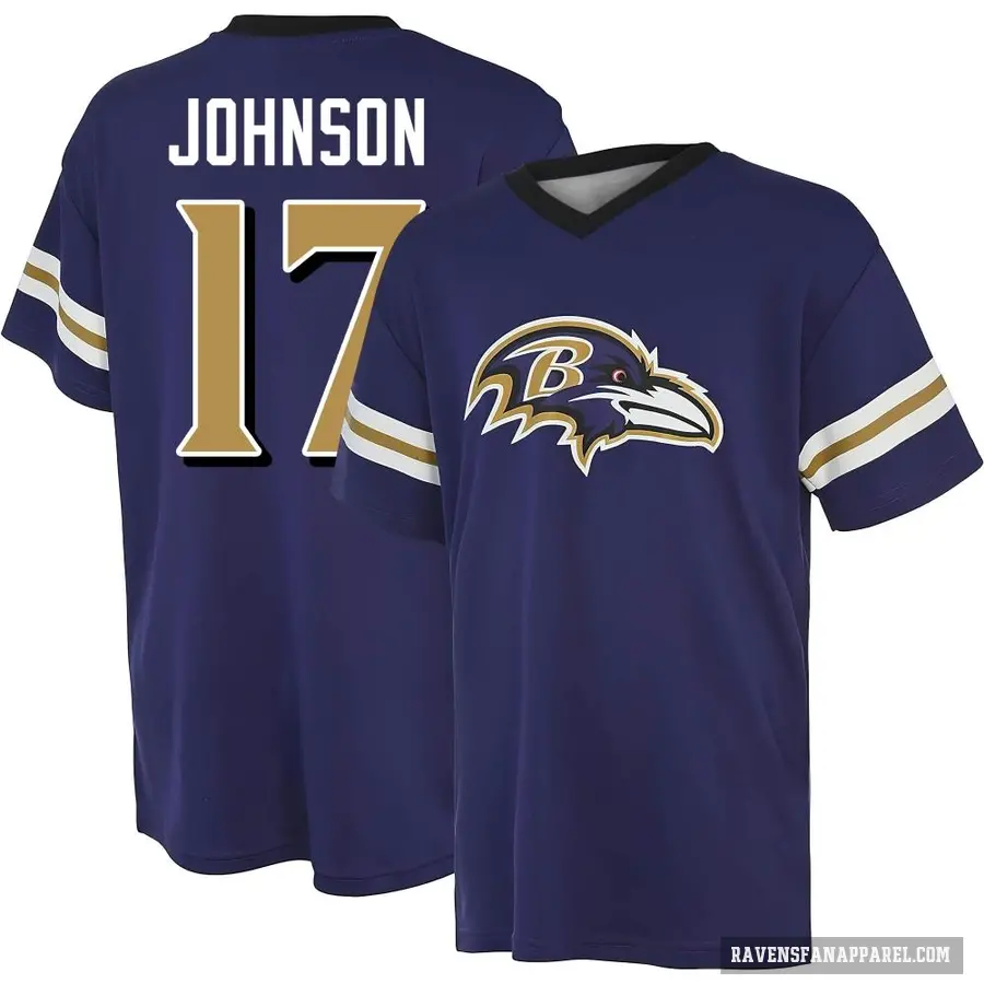 Men's ＃17 Josh Johnson Baltimore Ravens Purple Game Day V-Neck T-Shirt