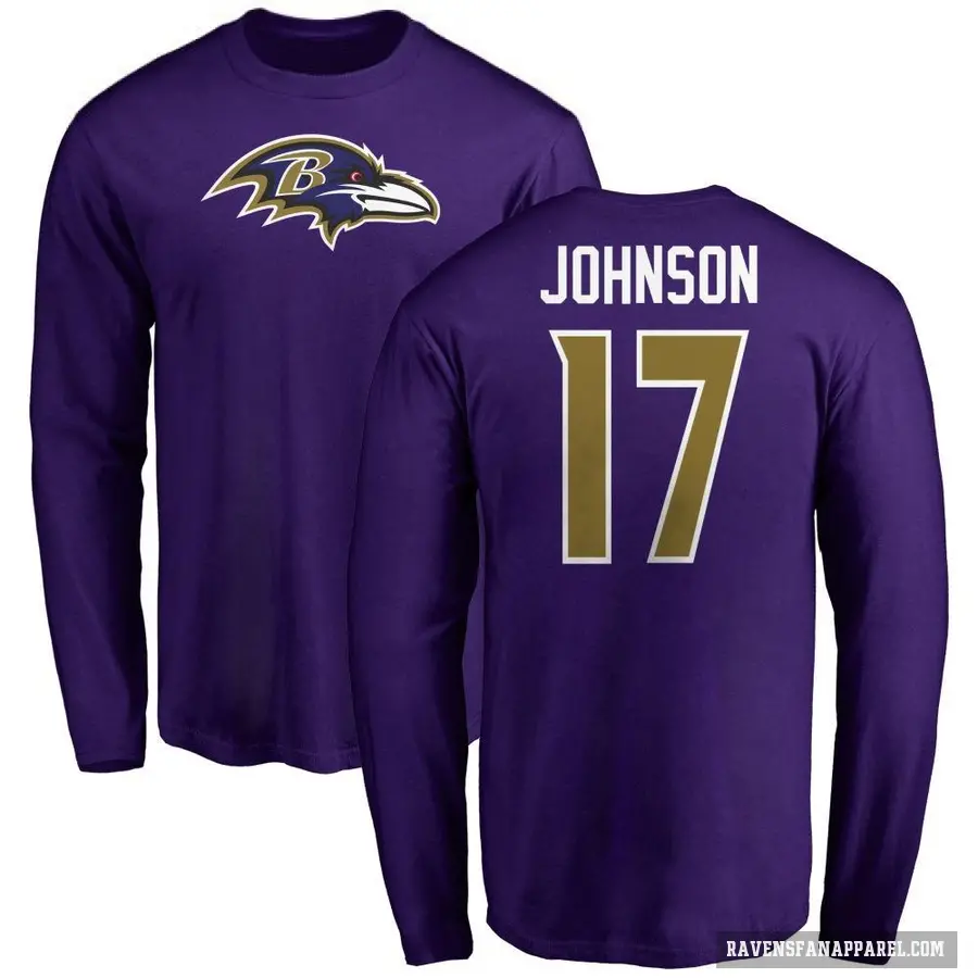 Men's ＃17 Josh Johnson Baltimore Ravens Purple Logo Long Sleeve T-Shirt