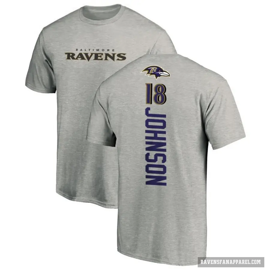 Men's ＃18 Diontae Johnson Baltimore Ravens Ash Backer T-Shirt