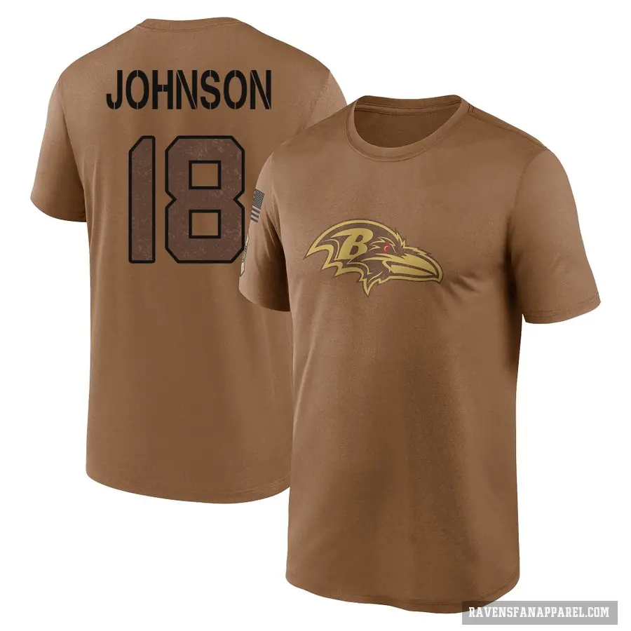 Men's ＃18 Diontae Johnson Baltimore Ravens Brown 2023 Salute To Service Performance T-Shirt