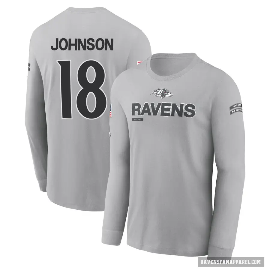 Men's ＃18 Diontae Johnson Baltimore Ravens Gray 2024 Salute to Service Long Sleeve T-Shirt