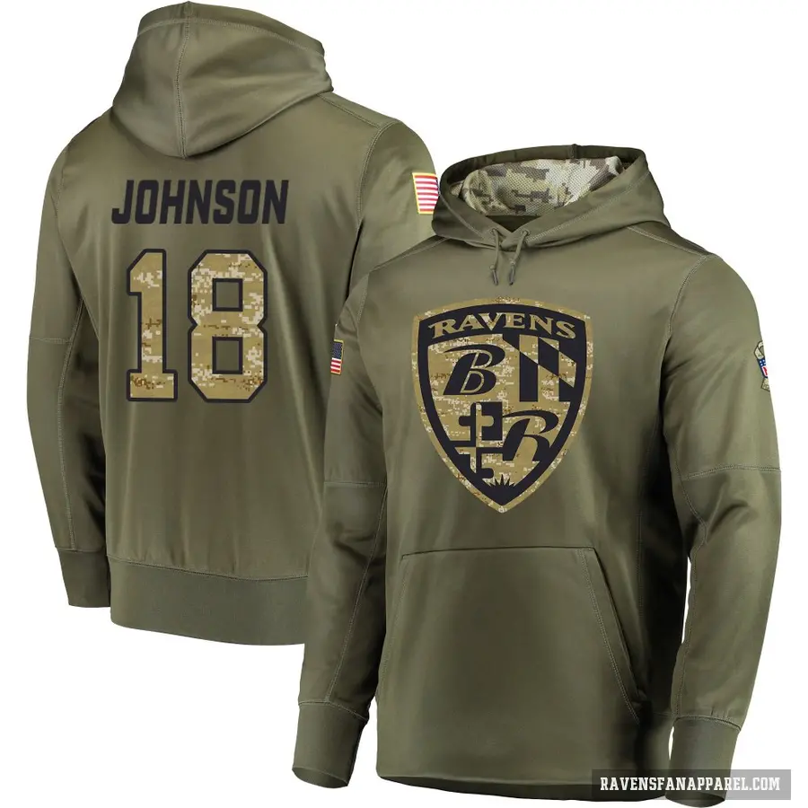 Men's ＃18 Diontae Johnson Baltimore Ravens Olive Salute to Service Pullover Hoodie