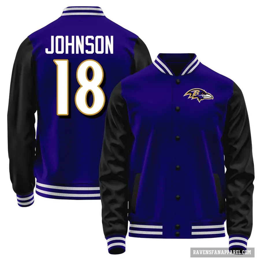 Men's ＃18 Diontae Johnson Baltimore Ravens Purple/Black Full-Snap Name & Number Jacket