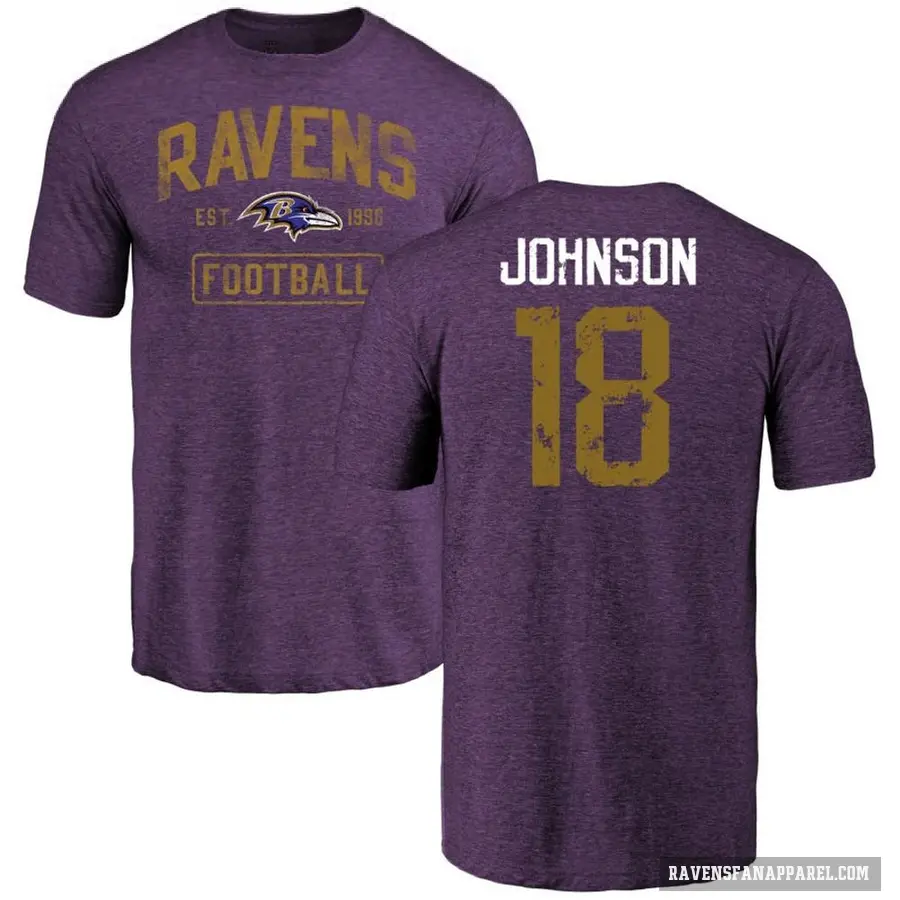 Men's ＃18 Diontae Johnson Baltimore Ravens Purple Distressed T-Shirt