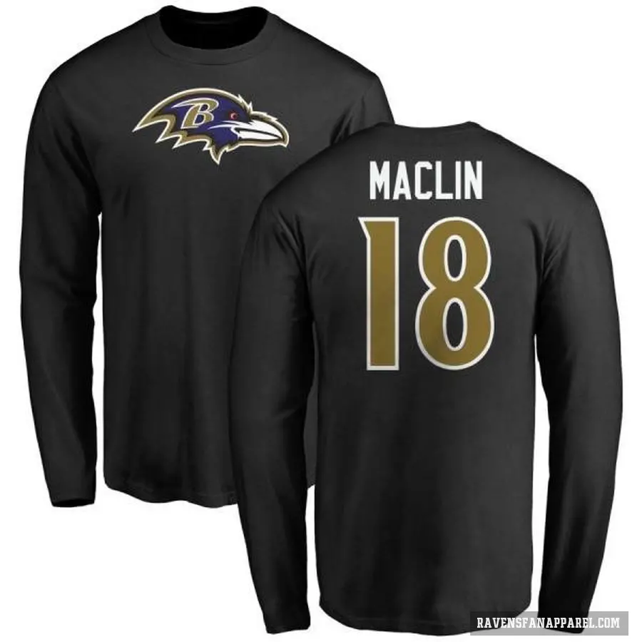 Men's ＃18 Jeremy Maclin Baltimore Ravens Black Logo Long Sleeve T-Shirt