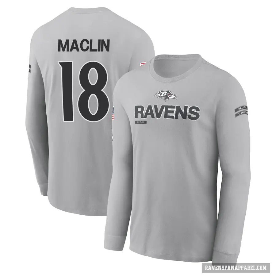 Men's ＃18 Jeremy Maclin Baltimore Ravens Gray 2024 Salute to Service Long Sleeve T-Shirt