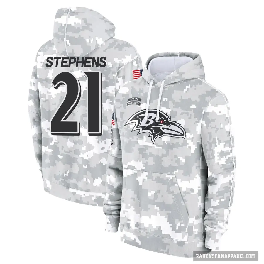 Men's ＃21 Brandon Stephens Baltimore Ravens Arctic Camo 2024 Salute to Service Club Fleece Pullover Hoodie