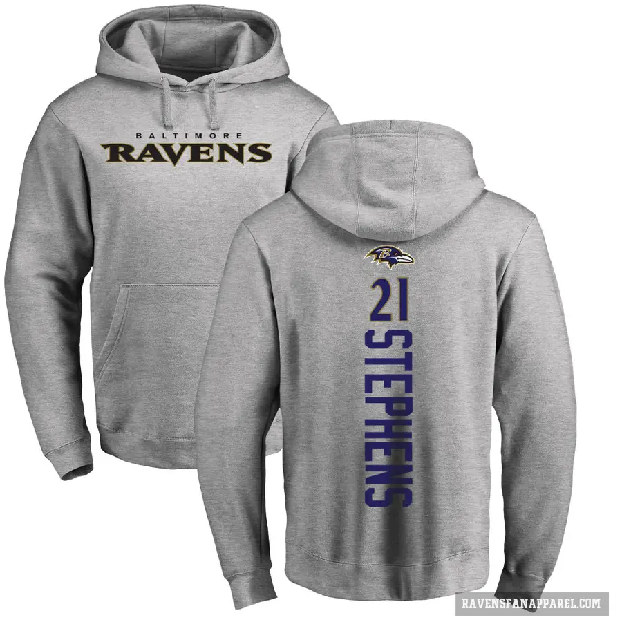 Men's ＃21 Brandon Stephens Baltimore Ravens Pro Line Ash Backer Pullover Hoodie