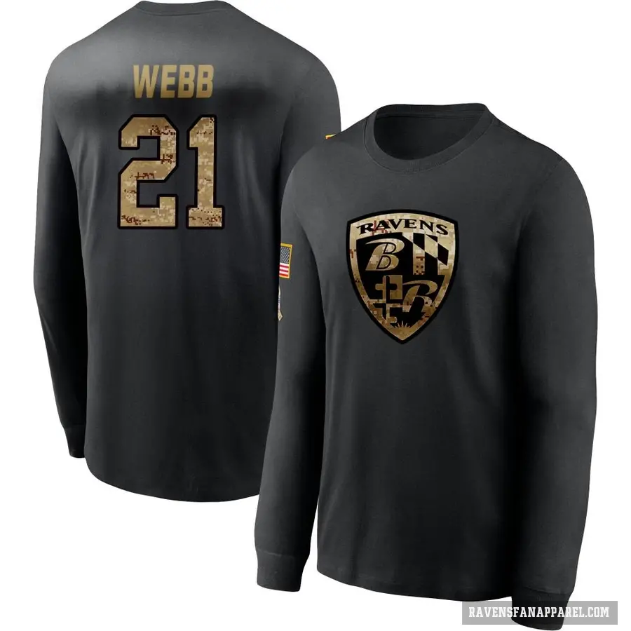 Men's ＃21 Lardarius Webb Baltimore Ravens Black 2020 Salute To Service Sideline Performance Long Sleeve T-Shirt