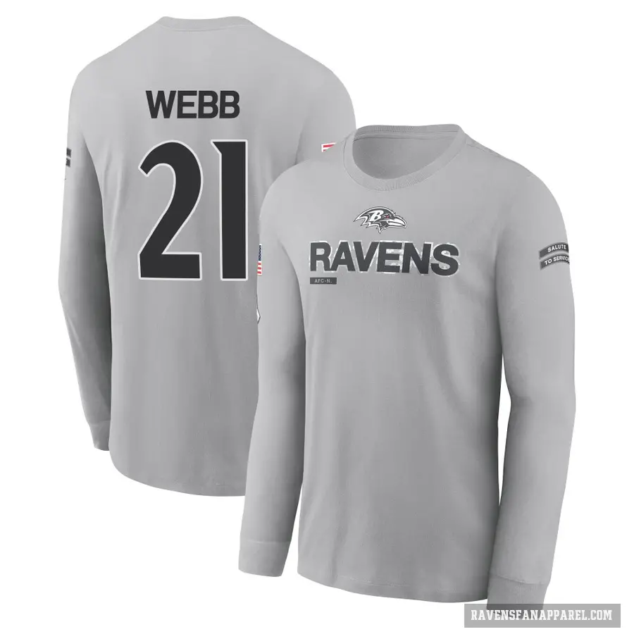 Men's ＃21 Lardarius Webb Baltimore Ravens Gray 2024 Salute to Service Long Sleeve T-Shirt