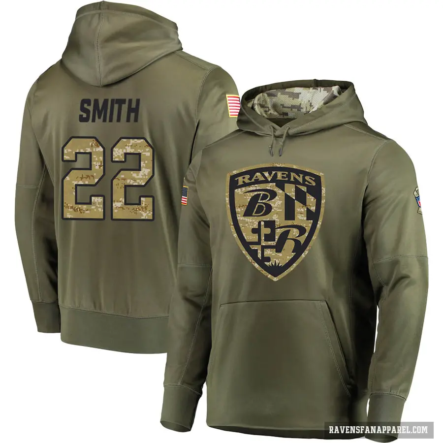 Men's ＃22 Jimmy Smith Baltimore Ravens Olive Salute to Service Pullover Hoodie