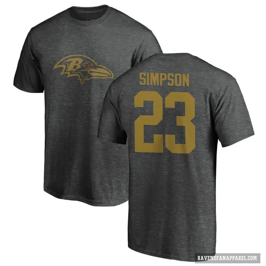 Men's ＃23 Trenton Simpson Baltimore Ravens Ash One Color T-Shirt