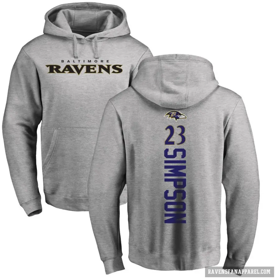 Men's ＃23 Trenton Simpson Baltimore Ravens Pro Line Ash Backer Pullover Hoodie