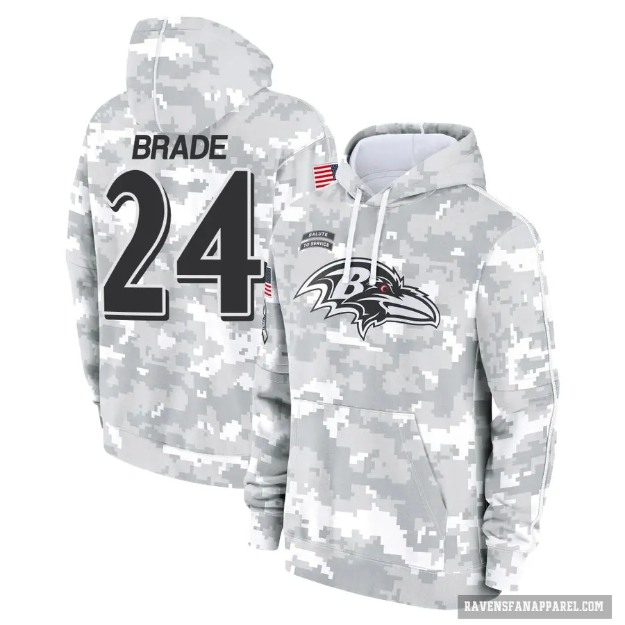 Men's ＃24 Beau Brade Baltimore Ravens Arctic Camo 2024 Salute to Service Club Fleece Pullover Hoodie