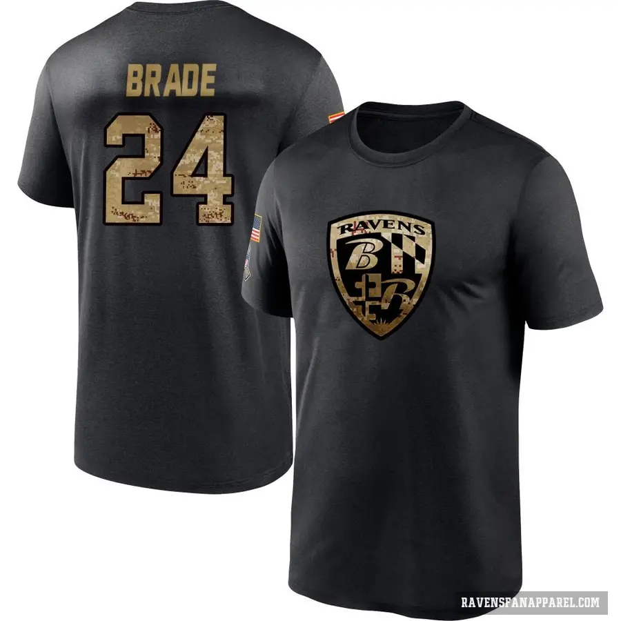 Men's ＃24 Beau Brade Baltimore Ravens Black 2020 Salute To Service Performance T-Shirt