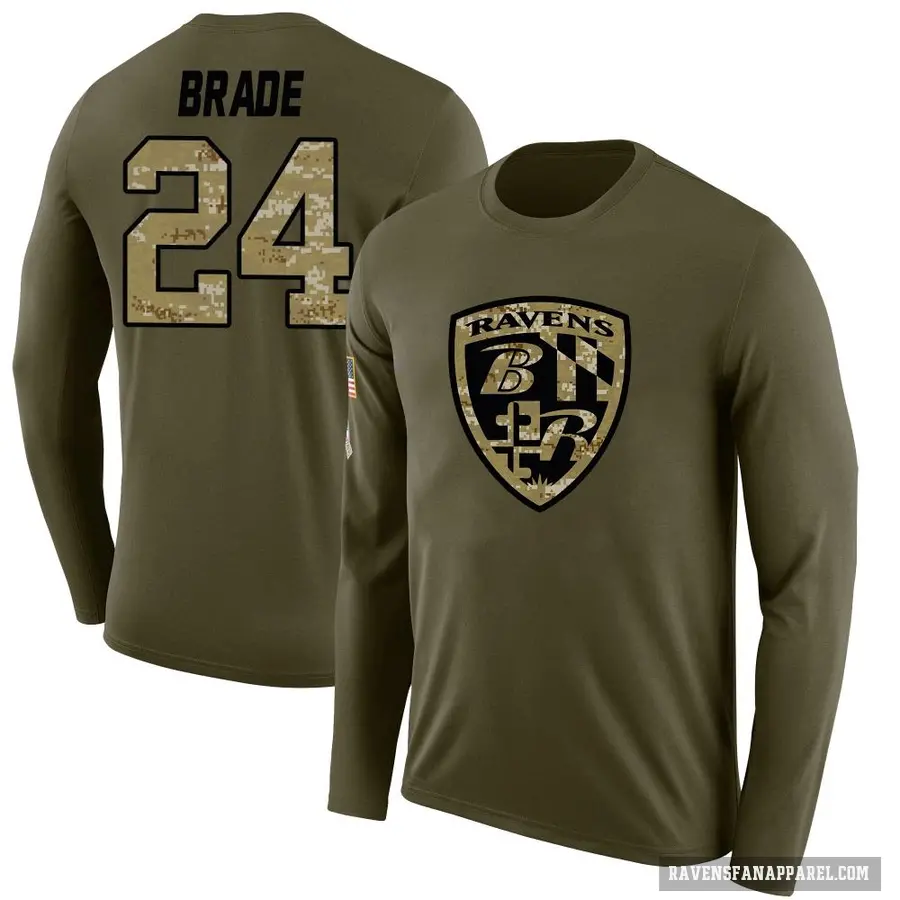 Men's ＃24 Beau Brade Baltimore Ravens Olive Salute to Service Sideline Long Sleeve T-Shirt