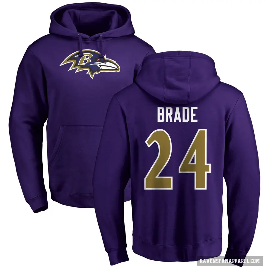 Men's ＃24 Beau Brade Baltimore Ravens Purple Pro Line by Branded Name & Number Logo Pullover Hoodie