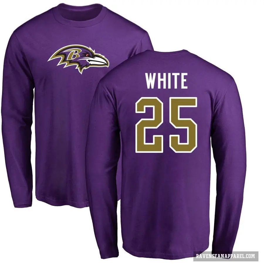 Men's ＃25 Tre'Davious White Baltimore Ravens Purple Logo Long Sleeve T-Shirt