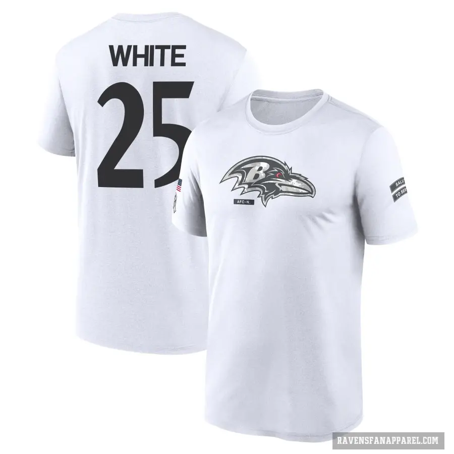 Men's ＃25 Tre'Davious White Baltimore Ravens White 2024 Salute to Service Performance T-Shirt