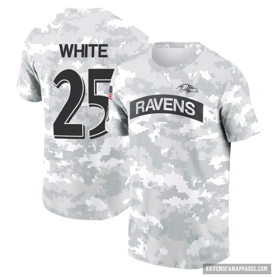 Men's ＃25 Tre'Davious White Baltimore Ravens White Arctic Camo 2024 Salute to Service Performance T-Shirt