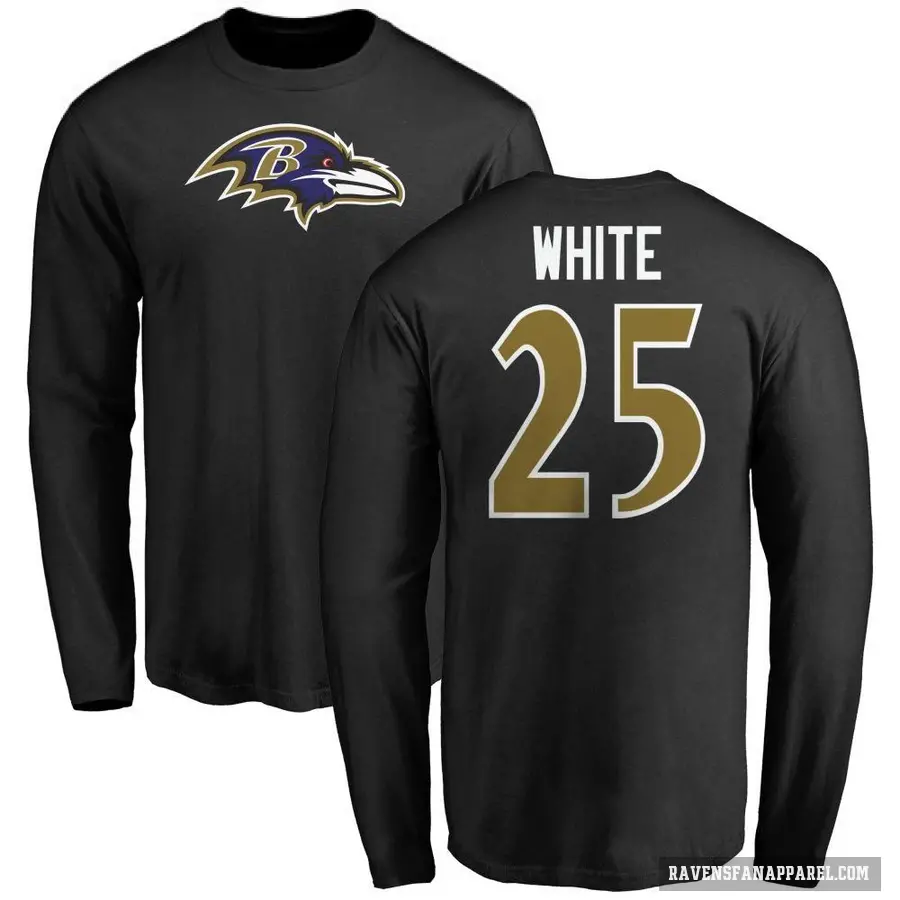 Men's ＃25 Tre'Davious White Baltimore Ravens White Logo Long Sleeve T-Shirt Black