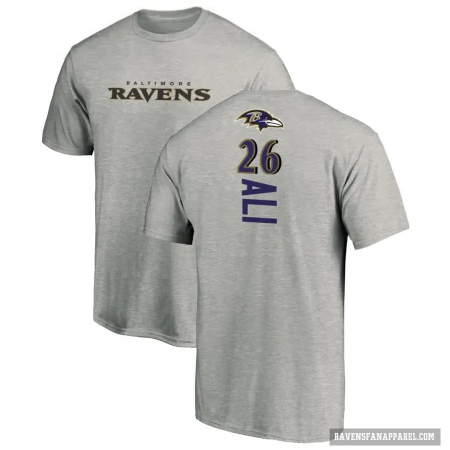 Men's ＃26 Rasheen Ali Baltimore Ravens Ash Backer T-Shirt