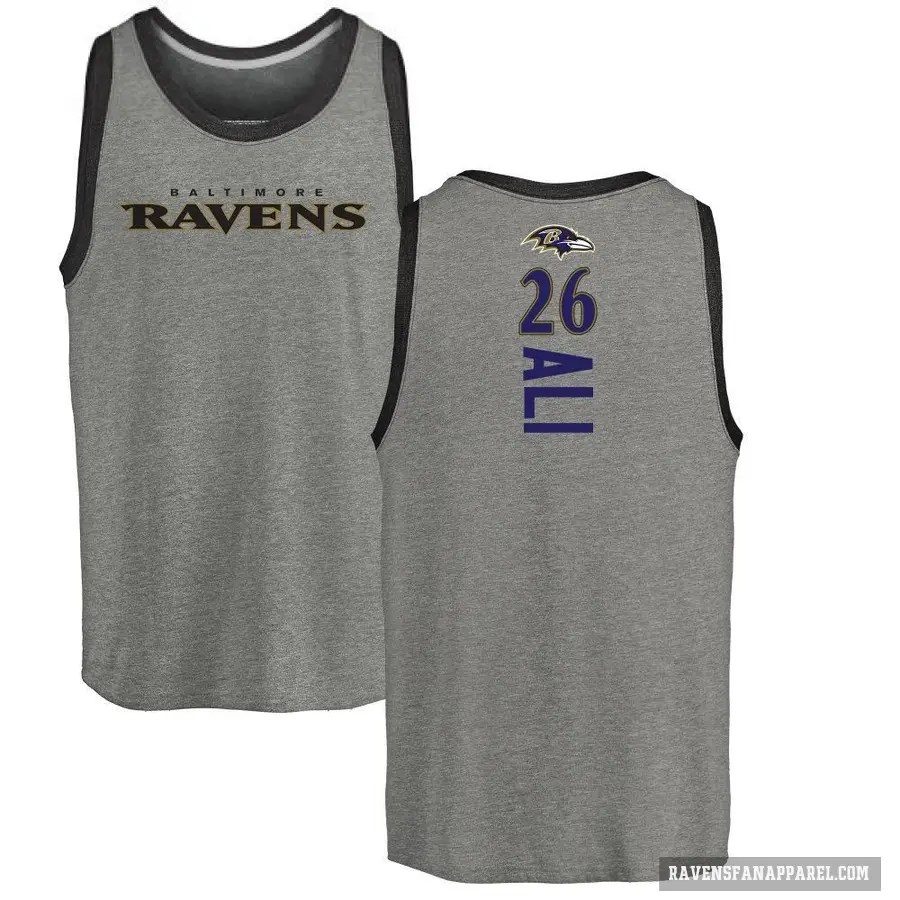 Men's ＃26 Rasheen Ali Baltimore Ravens Ash Backer Tank Top