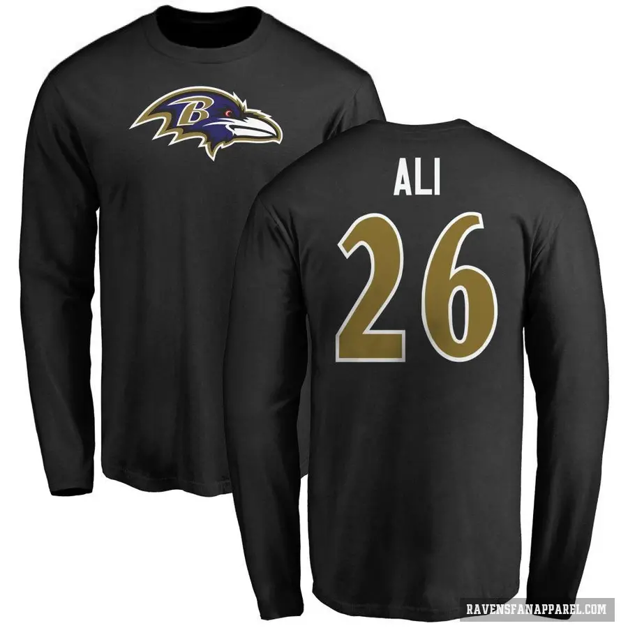 Men's ＃26 Rasheen Ali Baltimore Ravens Black Logo Long Sleeve T-Shirt